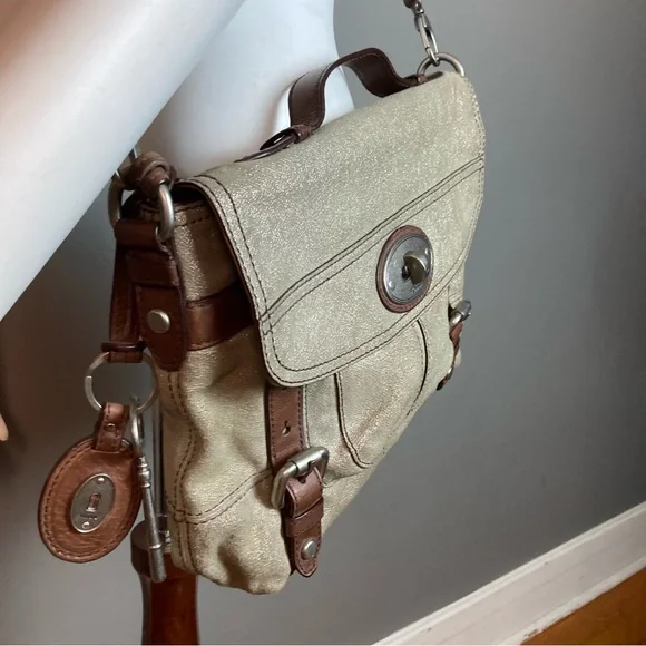 Fossil convertible satchel crossbody gold Y2k handle academia canvas field brief